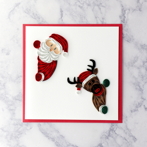 Handmade Santa & Rudolph Duo Quilling Christmas Card