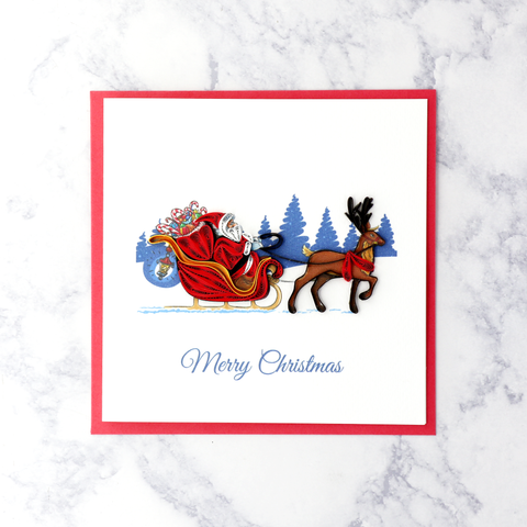 Handmade Santa's Sleigh Ride Quilling Christmas Card