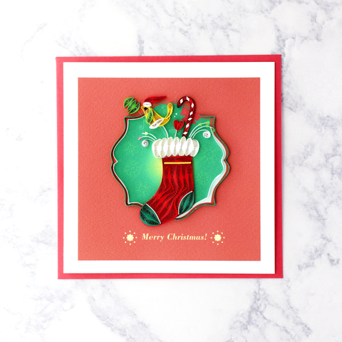 Handmade Stocking Full Of Cheer Quilling Christmas Card