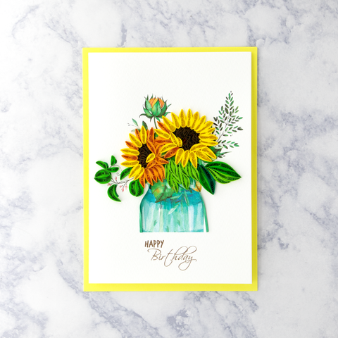 Handmade Sunflower Bouquet Quilling Birthday Card