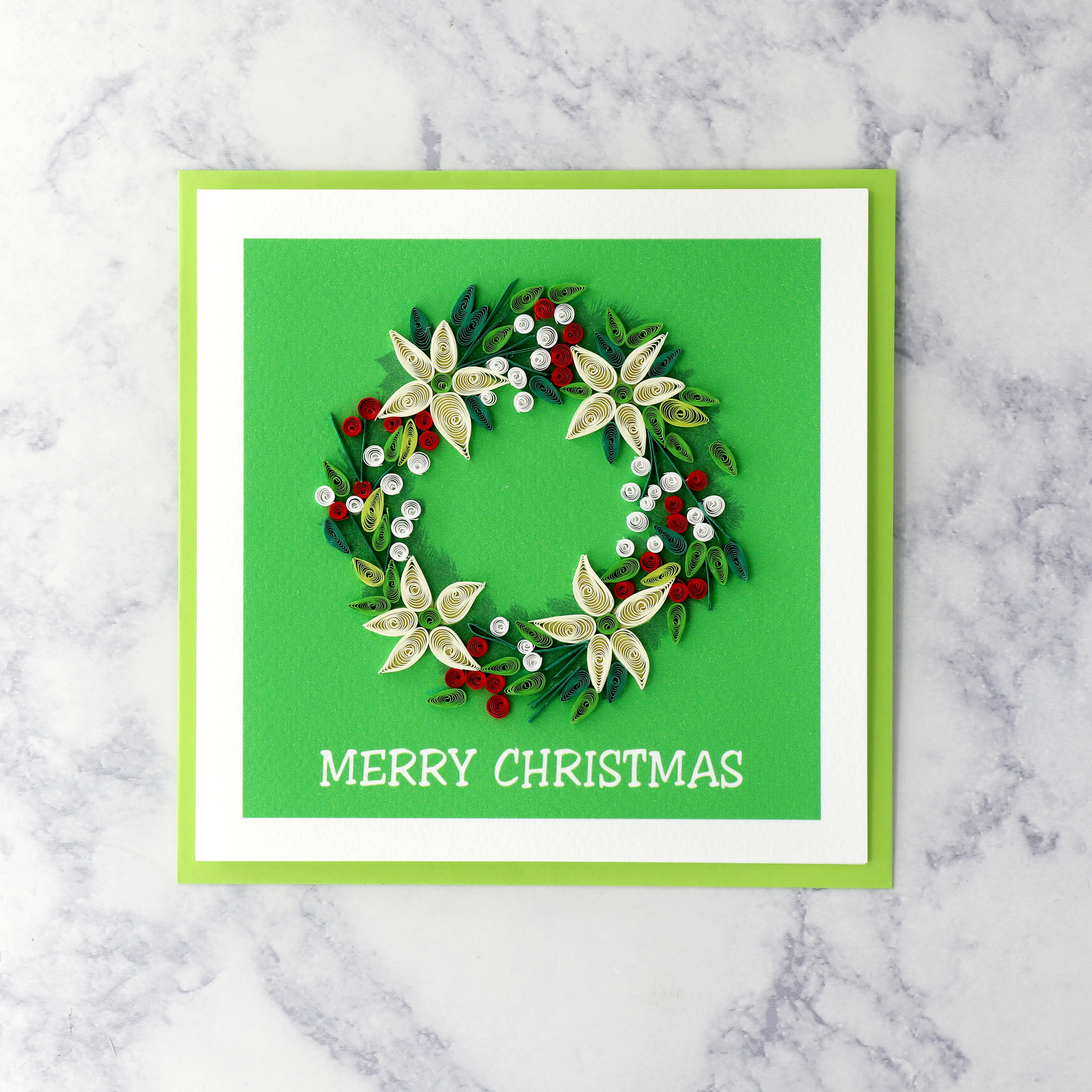 Handmade Winter Blossom Wreath Quilling Christmas Card