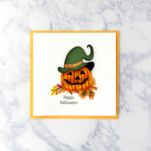 Handmade Pumpkin & Witch Hat Quilling Halloween Card