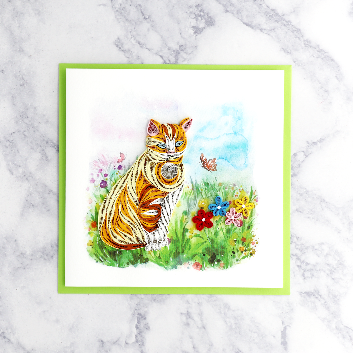 Handmade Tabby Cat In Garden Quilling Blank Card – Bonsai Paper Co.
