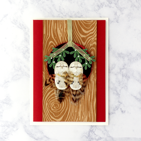 Hangable Owl Pair Ornament Romantic Holiday Card