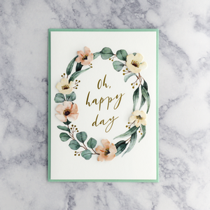 “Happy Day” Floral Watercolor Wreath Wedding Shower Card