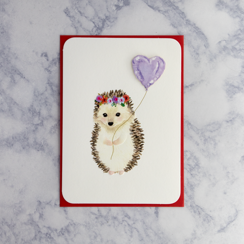 Hedgehog With Balloon Valentine's Day Card