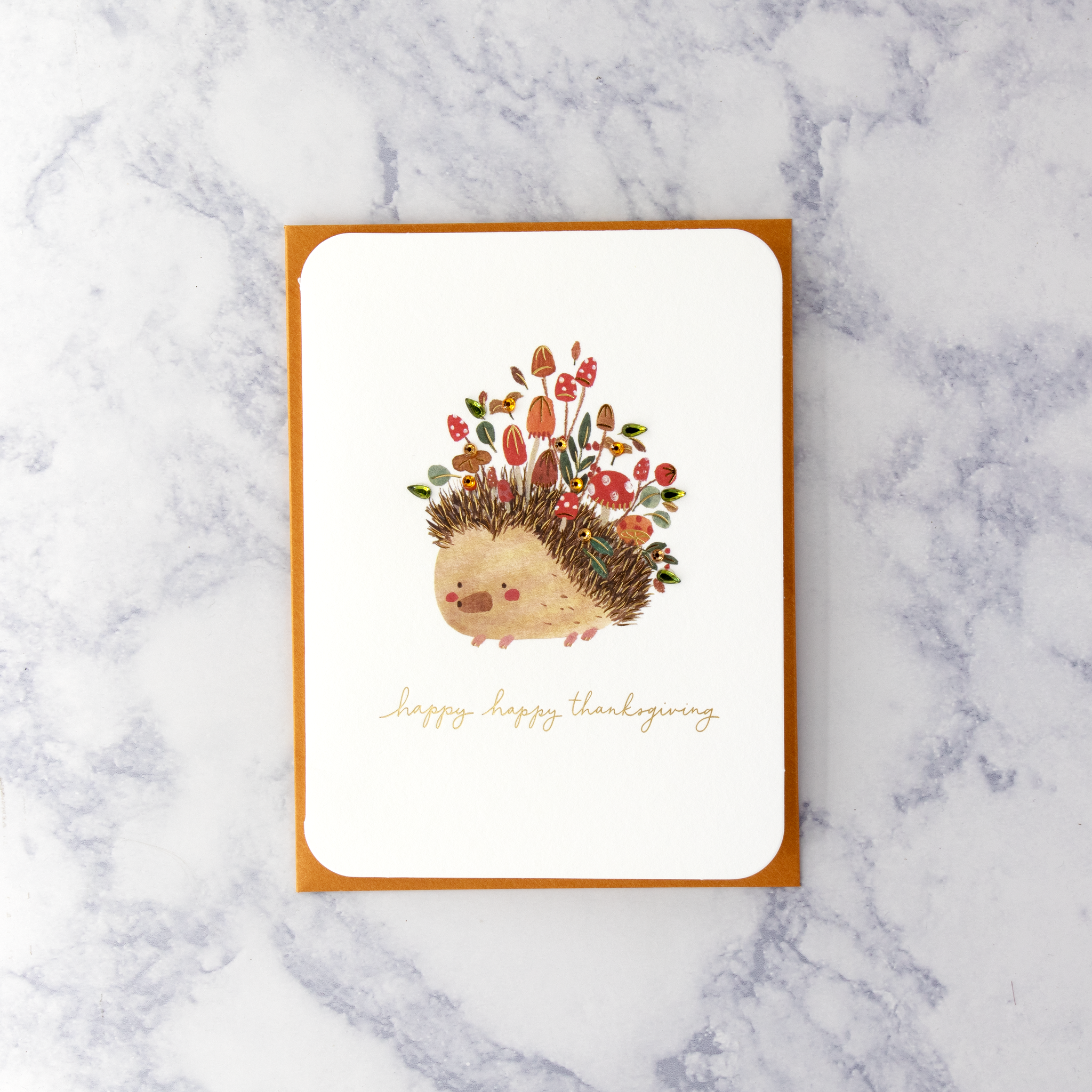 Hedgehog With Mushroom Thanksgiving Card