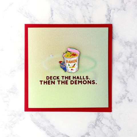 Hojak-do (Tiger) & Ramen "Deck The Halls" Holiday Card (with Enamel Pin!)