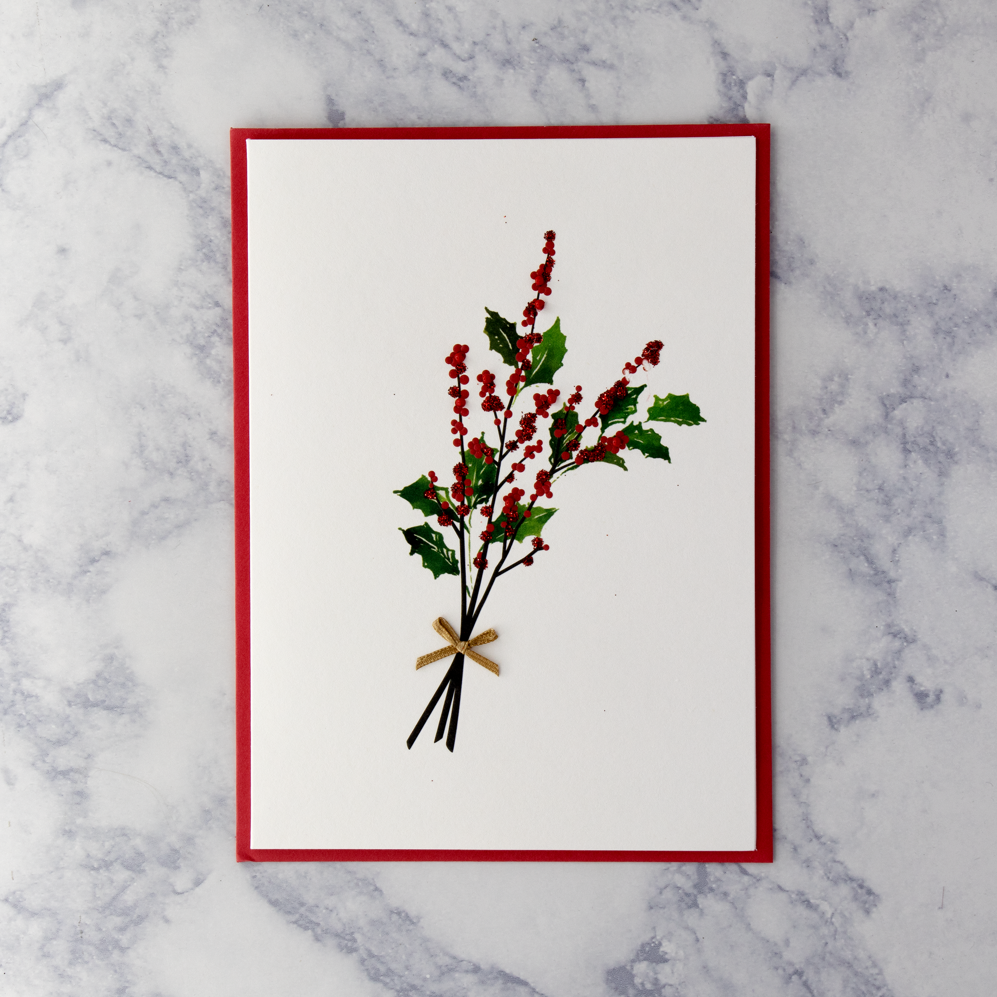 Holly Branch With Berries Holiday Card