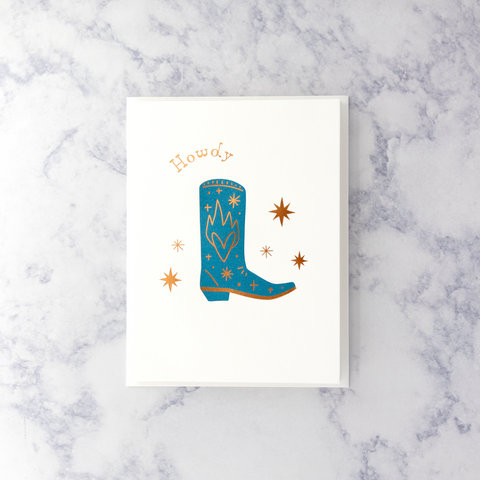 Letterpress "Howdy" Boots Blank Card