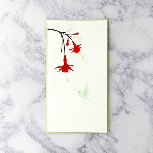 Hummingbird Red Flowers Blank Card