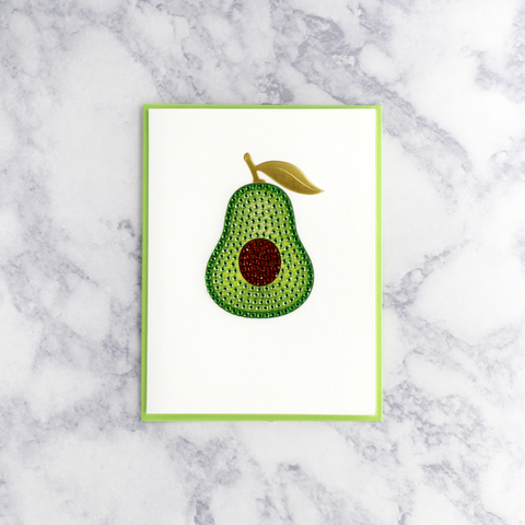 Handmade Gemmed Avocado Blank Card