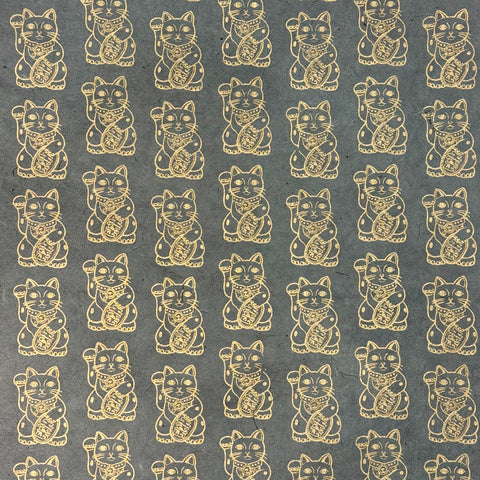 Handmade Grey & Gold Lucky Cat Flat Wrap