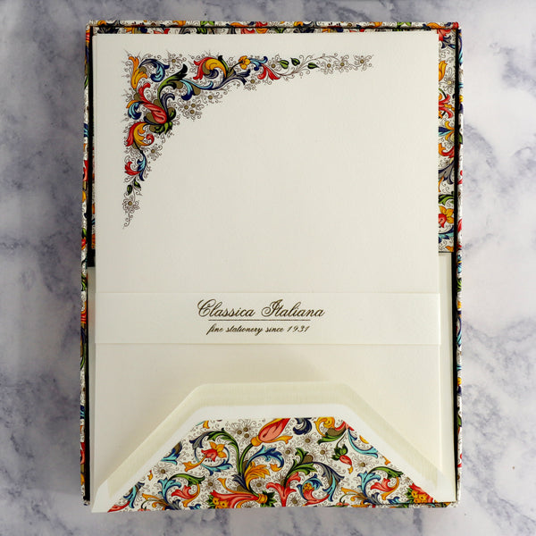 Traditional Floral Florentine Sheets on Ecruwhite Boxed Notes (Set of 10)