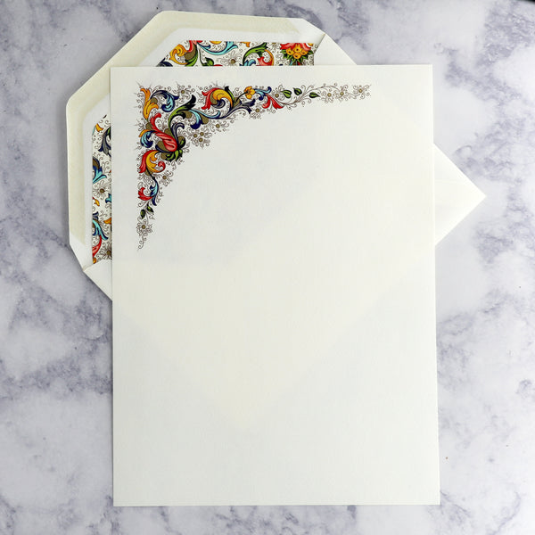 Traditional Floral Florentine Sheets on Ecruwhite Boxed Notes (Set of 10)