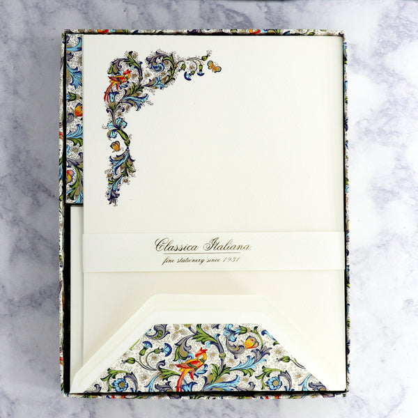 Traditional Birds Florentine Sheets on Ecruwhite Boxed Notes (Set of 10)