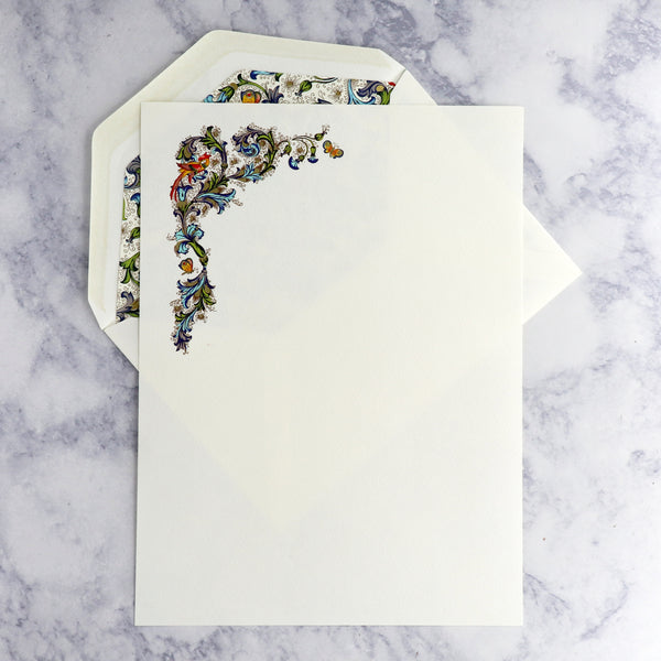 Traditional Birds Florentine Sheets on Ecruwhite Boxed Notes (Set of 10)