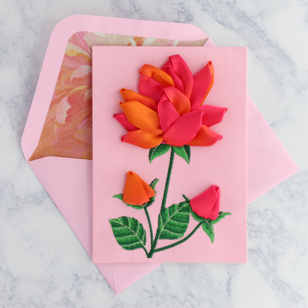Handmade Gradient Ribbon Rose Mother's Day Card