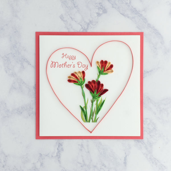 Handmade Red Chrysantheums Quilling Mother's Day Card