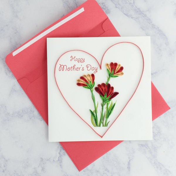 Handmade Red Chrysantheums Quilling Mother's Day Card