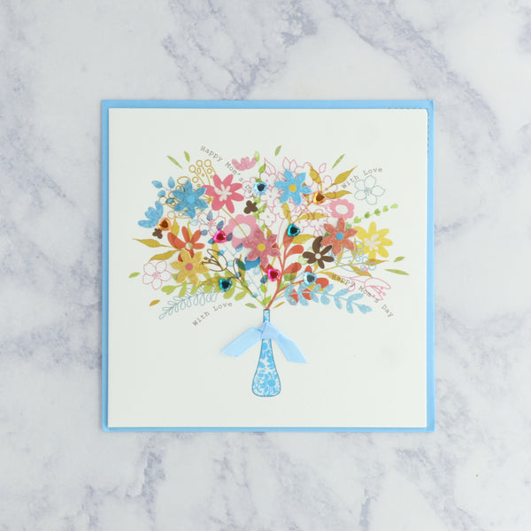 Flowers In Blue Vase Mother's Day Card
