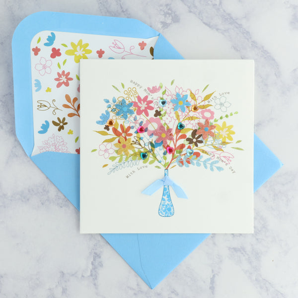 Flowers In Blue Vase Mother's Day Card
