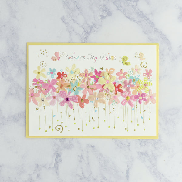 Row of Whimsy Flowers Mother's Day Card