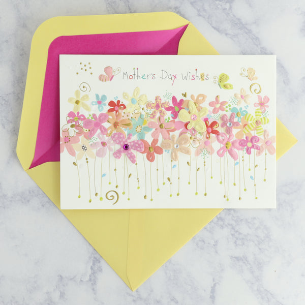 Row of Whimsy Flowers Mother's Day Card