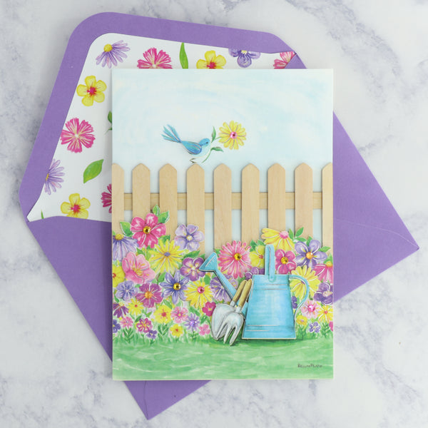 Bird On Garden Fence Mother's Day Card
