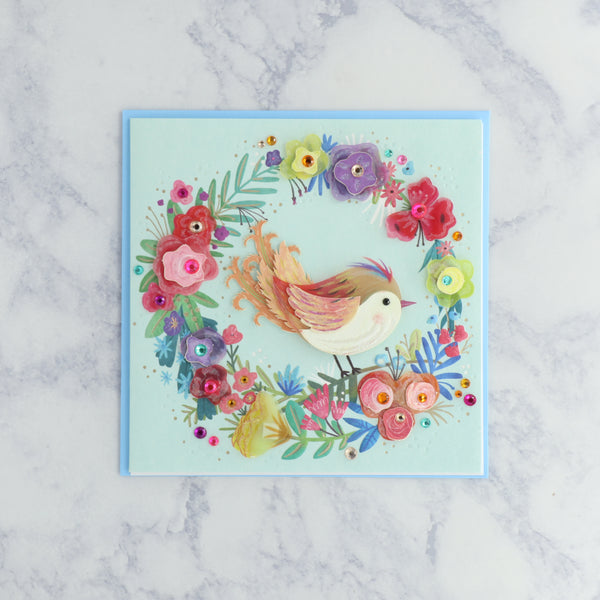 Floral Wreath With Bird Mother's Day Card
