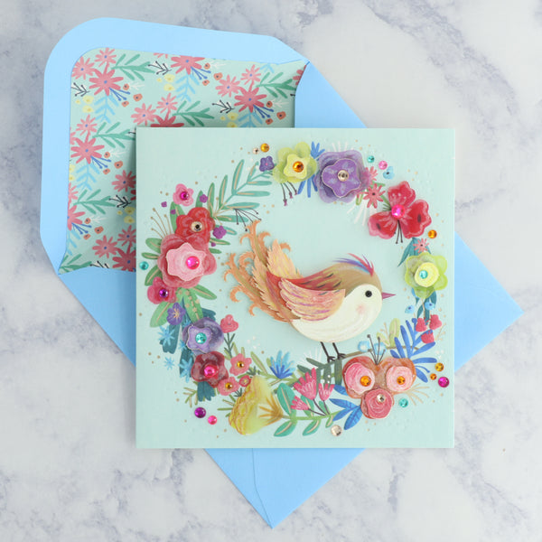 Floral Wreath With Bird Mother's Day Card