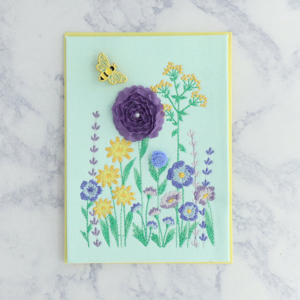 Embroidered Flowers With Wearable Bee Pin Mother's Day Card