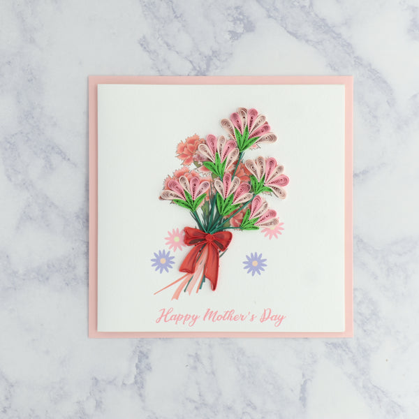 Handmade Pink Floral Bouquet Quilling Mother's Day Card