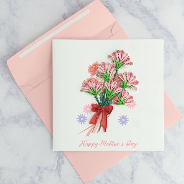 Handmade Pink Floral Bouquet Quilling Mother's Day Card
