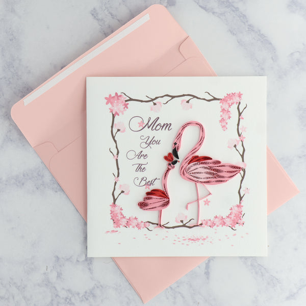 Handmade Pink Flamingos Quilling Mother's Day Card
