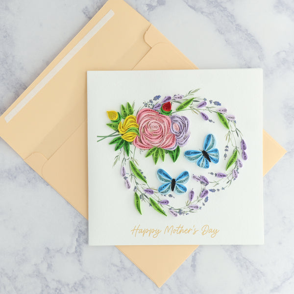 Handmade Floral Heart Wreath Mother's Day Card