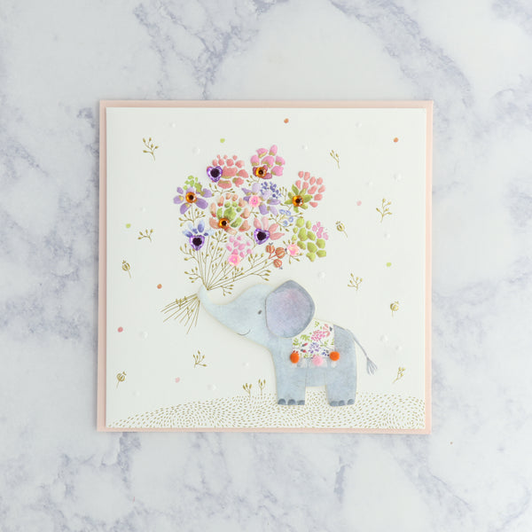 Elephant With Bouquet Mother's Day Card (Mom)