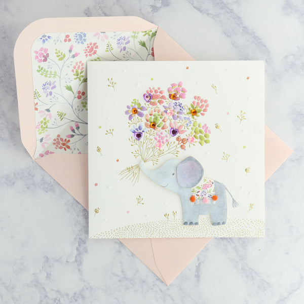 Elephant With Bouquet Mother's Day Card (Mom)