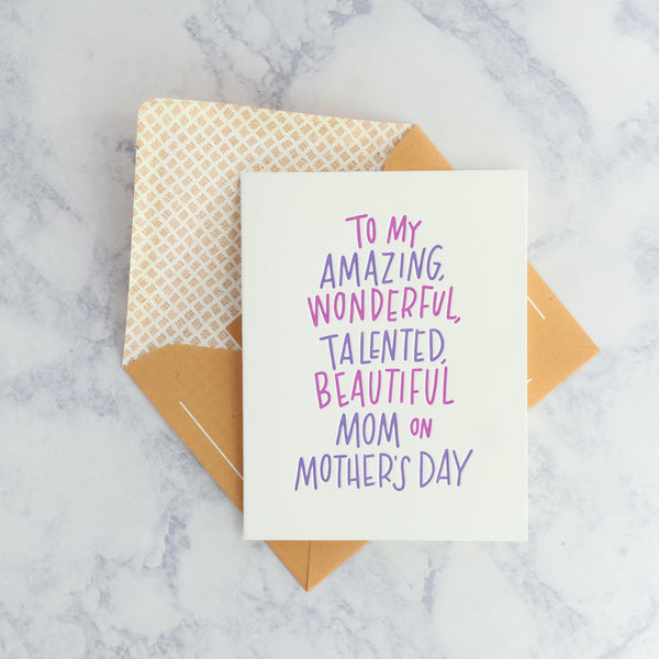 Letterpress "To My Amazing Mom" Mother's Day Card