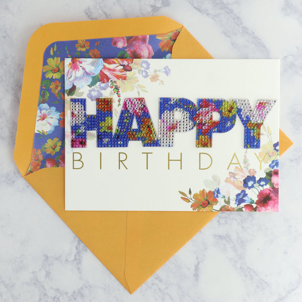 Gemmed Floral Birthday Card