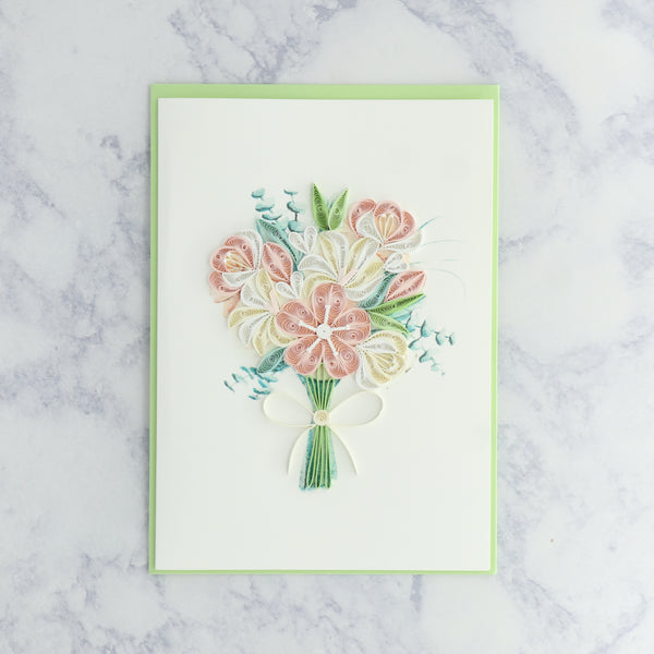 Handmade Floral Bouquet Quilling Wedding Card