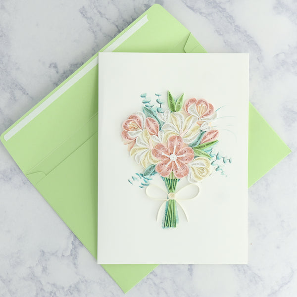 Handmade Floral Bouquet Quilling Wedding Card