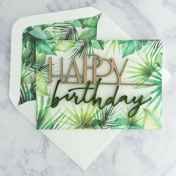 Laser-Cut Wood Greenery Birthday Card