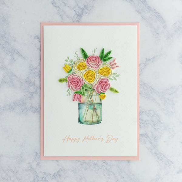Handmade Bouquet in Vase Mother's Day Card