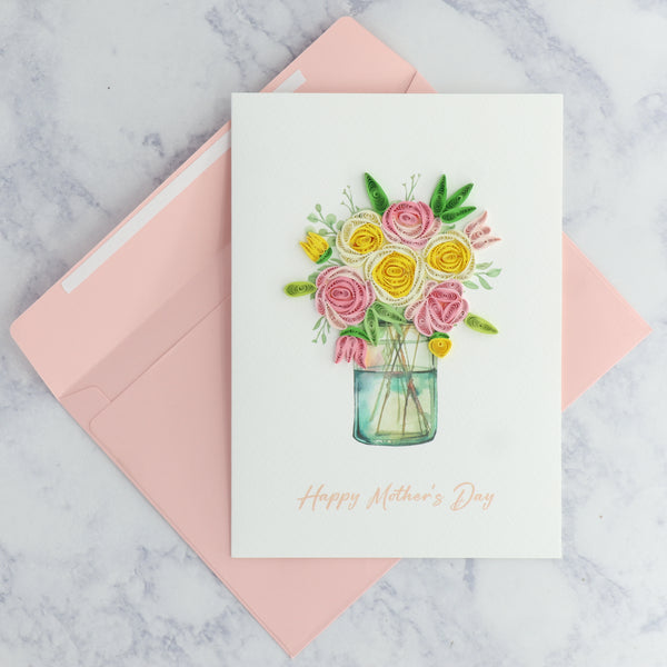 Handmade Bouquet in Vase Mother's Day Card