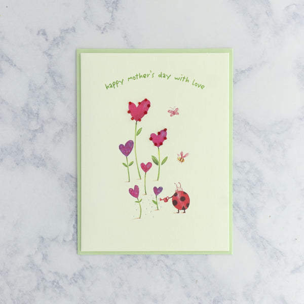 Ladybug Watering Flowers Mother's Day Card