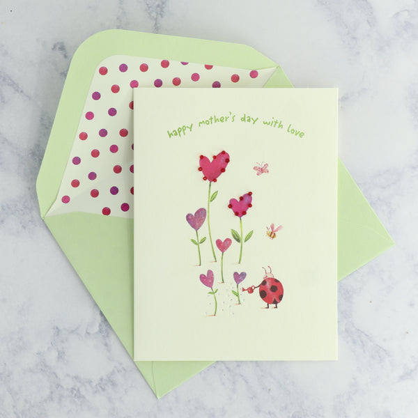 Ladybug Watering Flowers Mother's Day Card