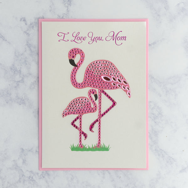 Gemmed Flamingoes Mother's Day Card (For Mom)