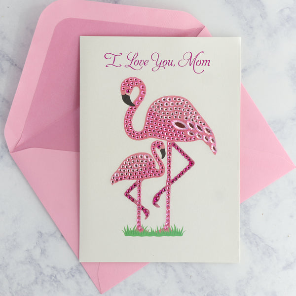 Gemmed Flamingoes Mother's Day Card (For Mom)