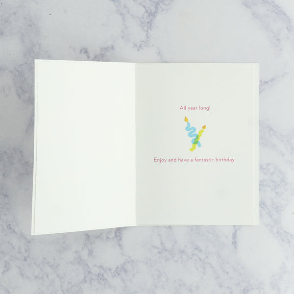 Neon Candle Toss Birthday Card